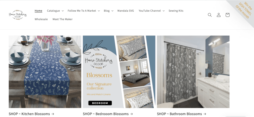 Screenshot of products on Home Stitchery Decor homepage