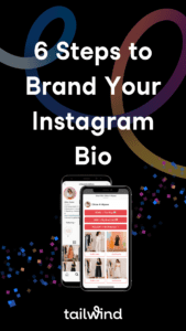 Two smartphones showing an Instagram bio and Smart bio on a black background with the blog post title and Tailwind logo. 