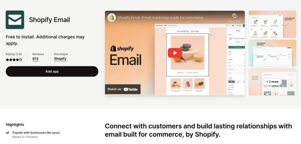 Screenshot of Shopify Email product