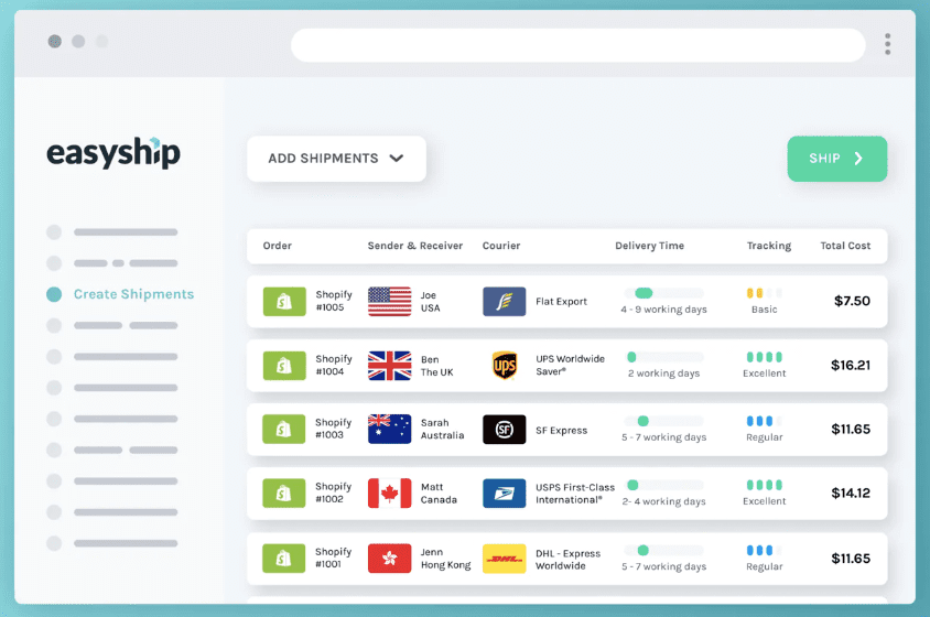 Screenshot of Easyship - All in One Shipping product