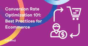 Illustration of the circular relationship between a shopping cart and a person with a money symbol on a pink background with the blog post title and Tailwind in white font.