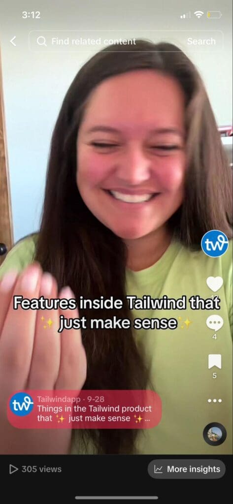 Screenshot of a tiktok with the words "Features inside Tailwind that just make sense" on the screen