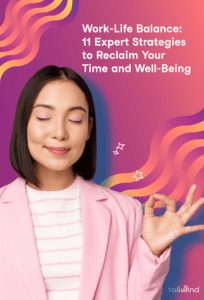 Image of a woman closing her eyes and smiling in a meditative pose with the title of the blog post and Tailwind in white letters on an orange pink background. 