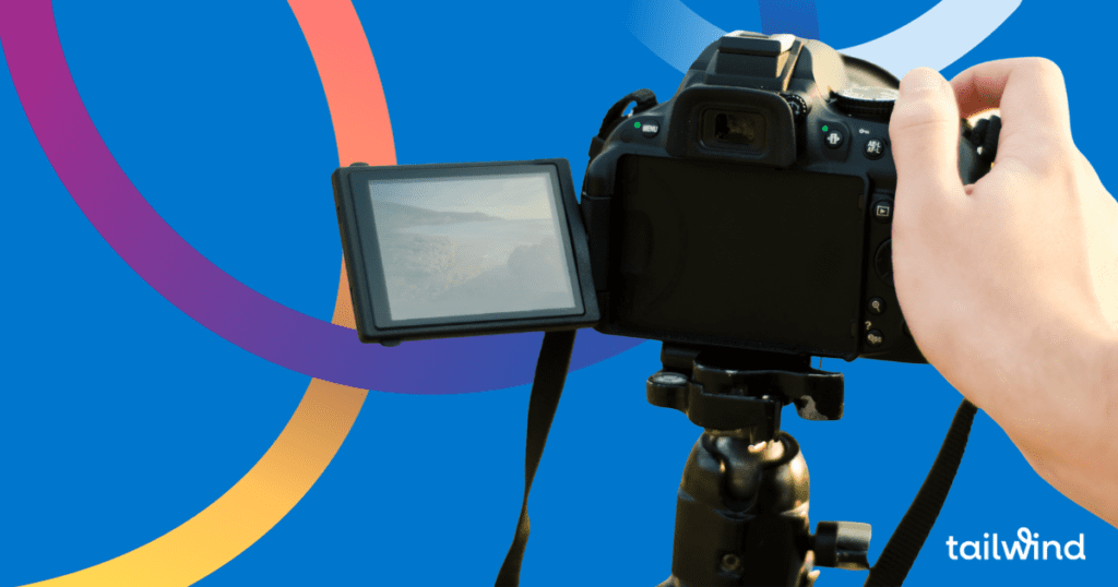 Photo of a camera on a tripod with the word Tailwind in white on a blue background.