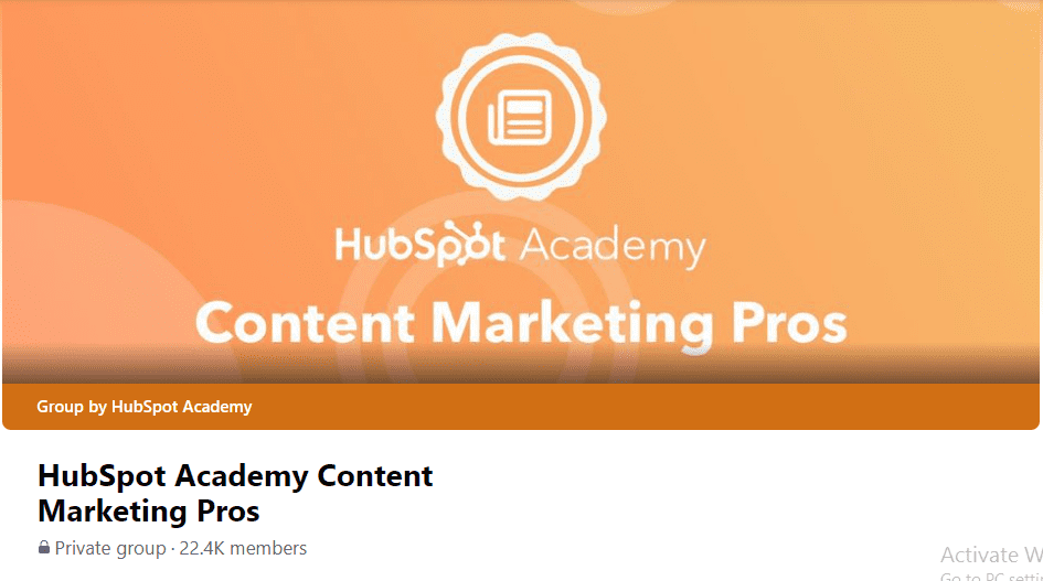 Screenshot from Facebook of a group cover photo for Hubspot Academy Content Marketing Pros.