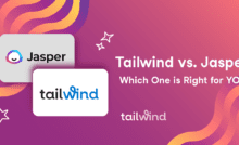 The Jasper and Tailwind logos on a purple and magenta background with the name of the blog post in white font.