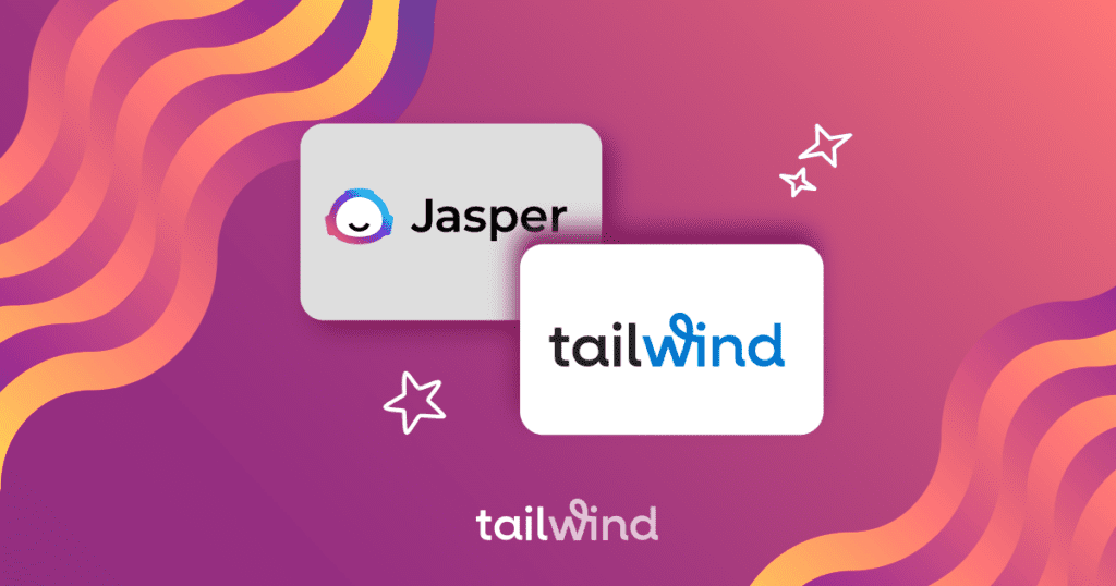 The Jasper and Tailwind logos on a purple and magenta background.
