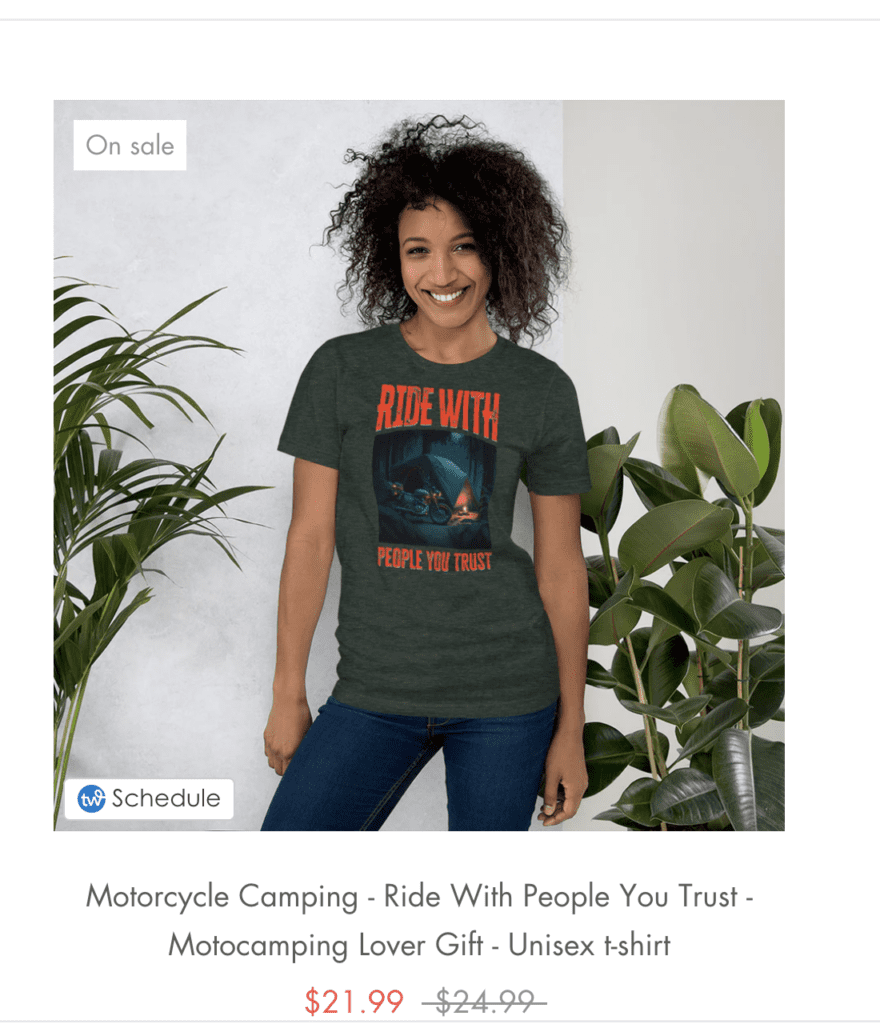 Screenshot from Hillspirits of a woman modeling a t-shirt.