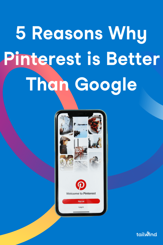 Image of the screen of a smartphone showing Pinterest's homepage on a blue background with the blog post title and Tailwind logo in white font.