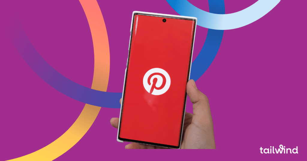 Image of a smartphone screen showing the pinterest logo on a magenta background with the Tailwind logo in white font.