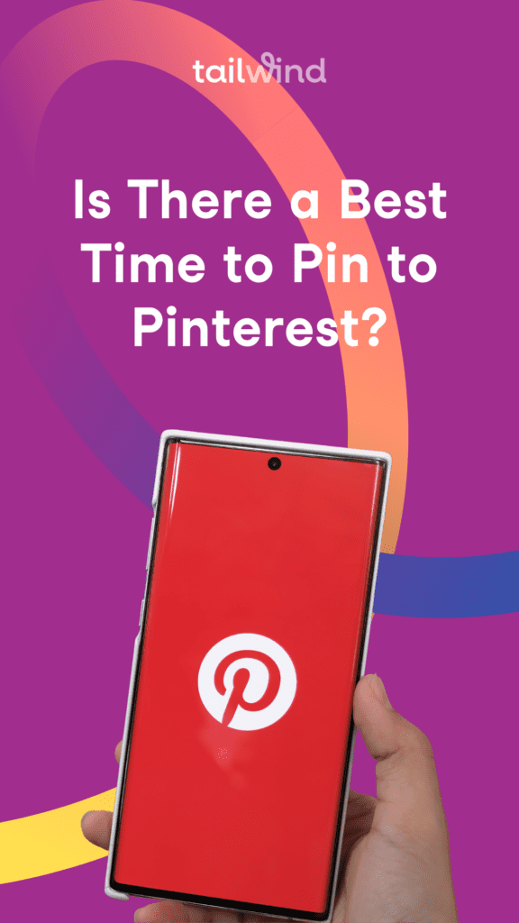 Image of a smartphone screen showing the pinterest logo on a magenta background with the blog post title and Tailwind logo in white font.