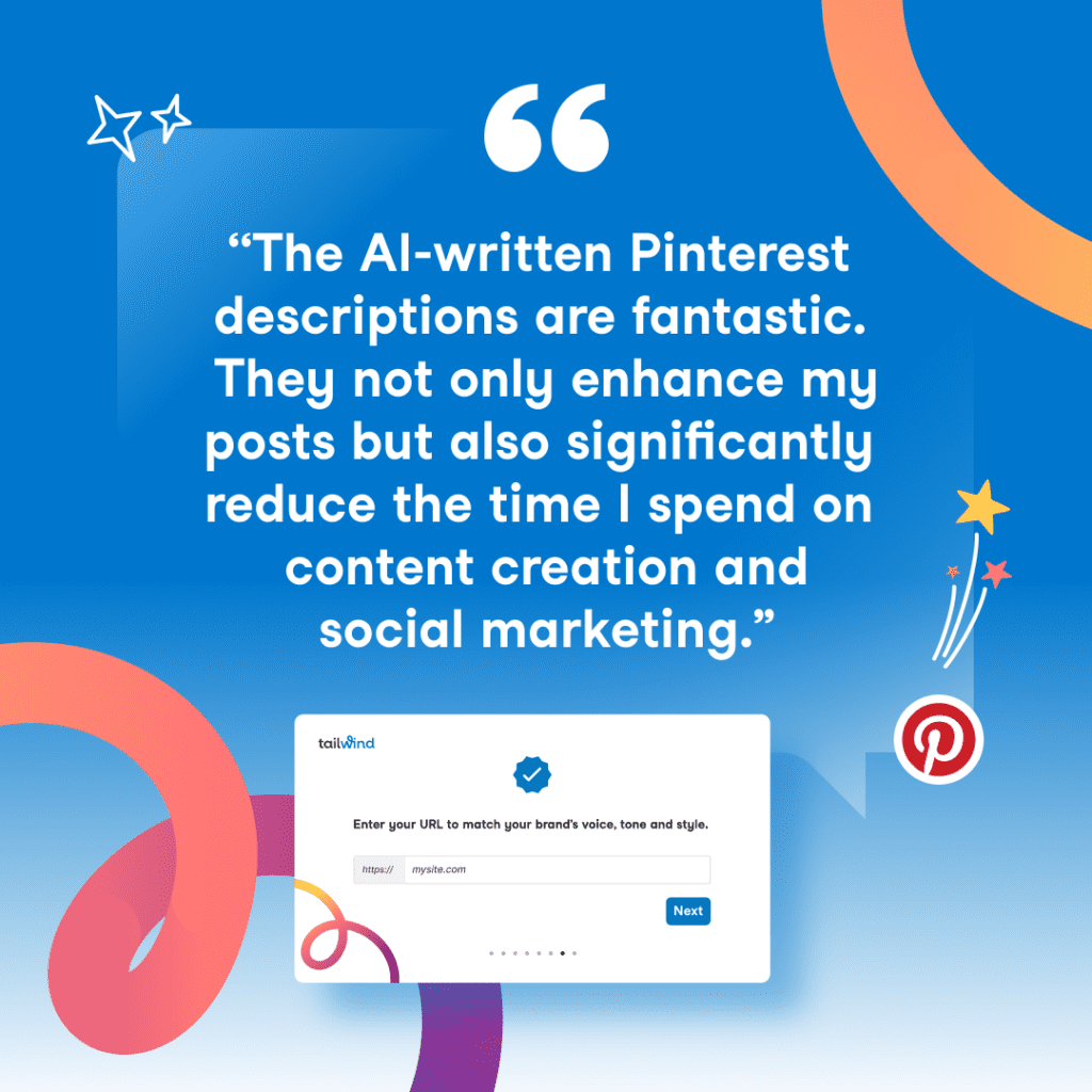 A quote by Hannah about the AI-written Pinterest descriptions with a screenshot from Ghostwriter. 