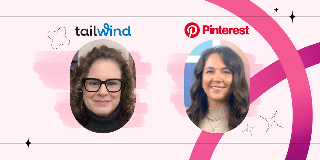 Headshots of Susan Moeller of Tailwind and Madison Smith of Pinterest with the Tailwind and Pinterest logos on a pink background.