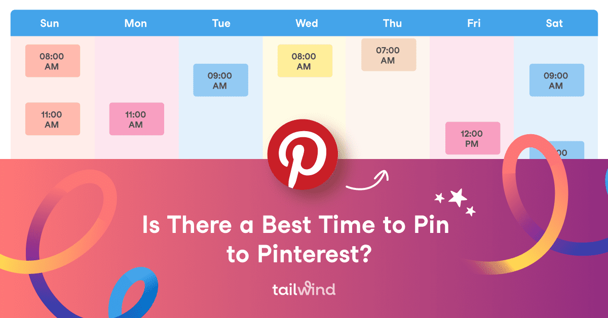 Image of a calendar with color-coded time blocks with the Pinterest logo, and blog post title and tailwind logo.