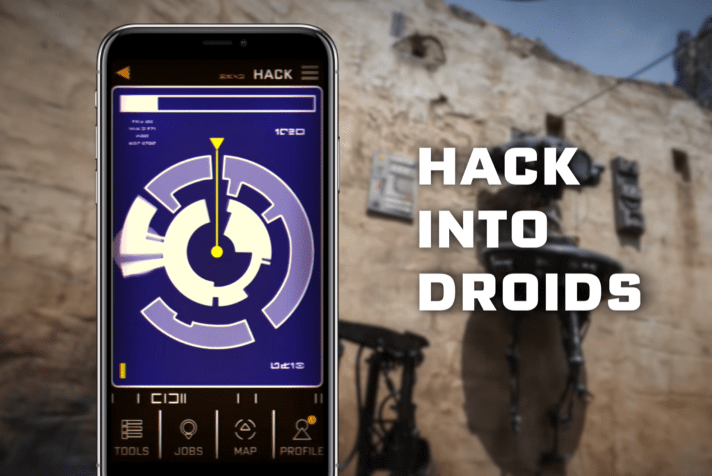 Image of a smartphone screen showing a game called "Hack Into Droids"