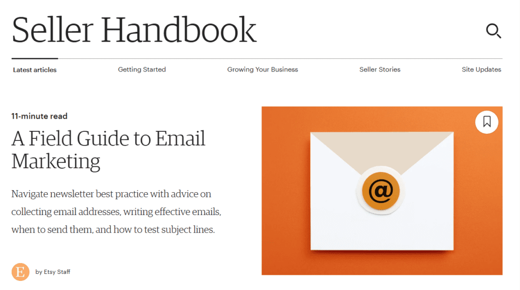 Screenshot of Etsy's email marketing field guide.