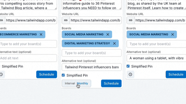 A gif showing someone scheduling weekly Pins