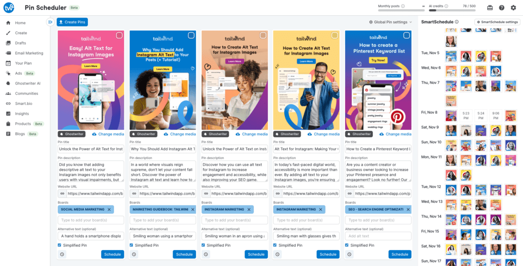 Screenshot of Tailwind's Pin Scheduler homepage