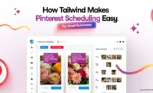 Pinterest Scheduler interface on Tailwind app showing floral-themed pins with scheduling options and colorful graphics. Bright, organized, and efficient.