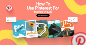 Five business motivational posters on a salmon background with overlays of two line graphs called 'Performance' and 'Goal' showing upward trends. Around the images are the blog post title, the Tailwind url (www.tailwindapp.com), and Pinterest logos.