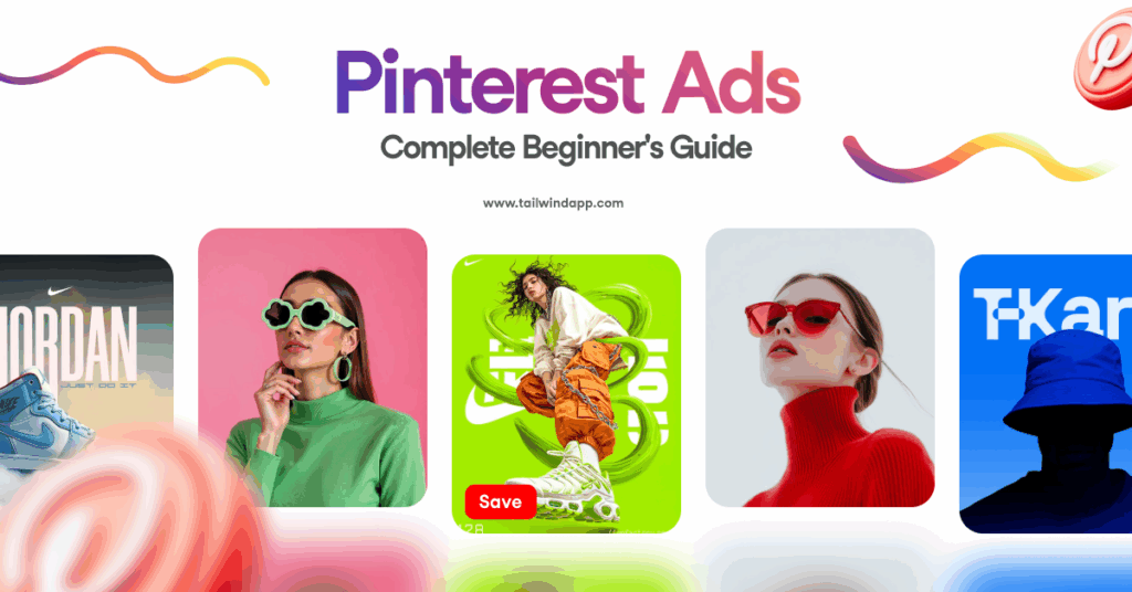 Five vibrantly colored Pin images of various products on a white background. Around the images are the blog post title, the Tailwind url (www.tailwindapp.com), and Pinterest logos.