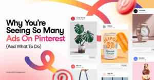 A selection of Pinterest Pins that are sponsored ads: a watch, a plant, a soda, ice cream, and a handbag. On the Pins are 'Shop Now' or 'Buy Now' buttons. Around the Pins are the blog post title, Pinterest logos, and the Tailwind url (www.tailwindap.com).