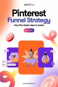 Three Pin-shaped images of smiling people working on their phones on an orange, purple, and white gradient background. Around the images are the Tailwind logo and url (www.tailwindapp.com), blog post title, a Read More button, multicolor swirls, and Pinterest logos.