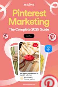 Three Pin images showing products to sell on a salmon background with white swirls. Around the images are the blog post title, Tailwind logo and url (www.tailwindapp.com), a Read More button, and Pinterest logos.