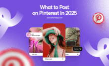 Three images showing a smiling woman in a hat with a 'shop now' button, an old-fashioned looking radio, and a rattan wall light with a price tag on it on a light purple background. Surrounding the images are the blog post title, Tailwind url (www.tailwindapp.com), Pinterest logos, and white swirls.