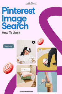 Several Pinterest Pin images: a waffle bath towel on a tub, a clutch purse being held by someone, a soccer ball being kicked, and woman wearing VR goggles on a light pink background with a large purple swoosh. Around the images are the Tailwind logo and url (www.tailwindapp.com), the blog post title, a Read More button, and Pinterest logos.