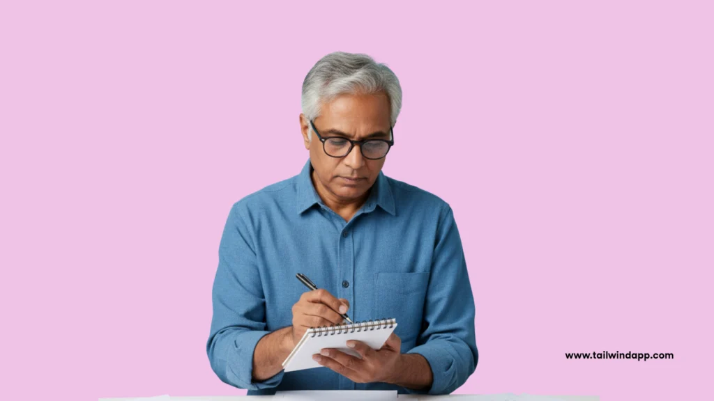 Banner with text “Advanced Pinterest SEO & Keyword Strategy (2025 Edition)” featuring a man analyzing charts and taking notes, symbolizing data-driven Pinterest optimization.