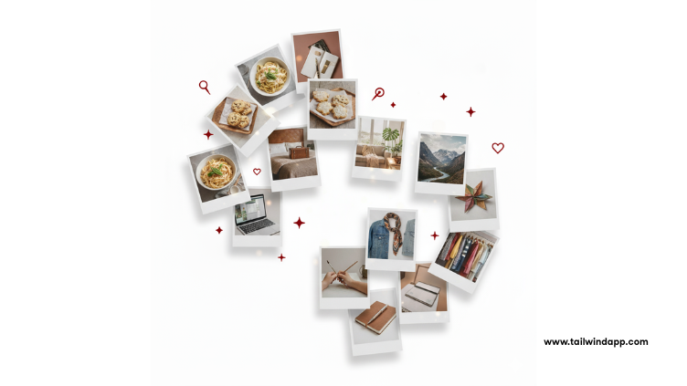 Banner with text “Pinterest Board Ideas: Inspiring Examples to Try” beside a collage of Pinterest board photos showing lifestyle and creative inspiration.