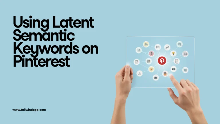 Banner with text “Using Latent Semantic Keywords on Pinterest” showing a network of Pinterest icons linked by semantic keyword connections.