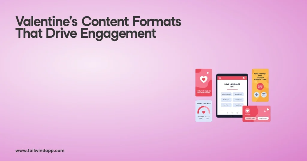 Valentine-themed social media app interface on a pink background.