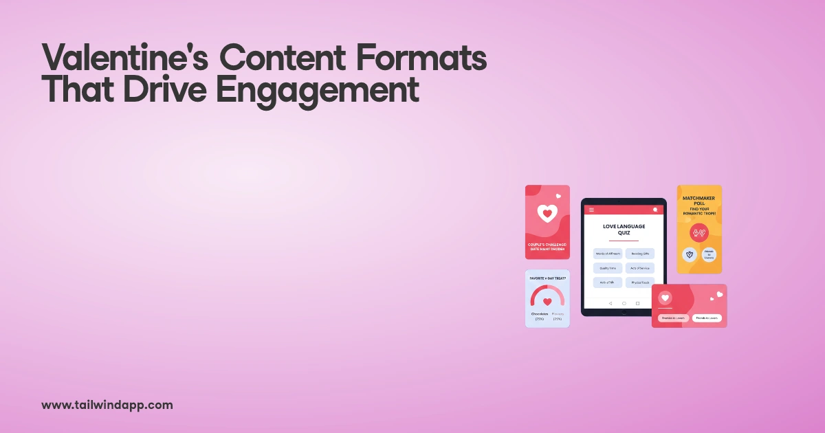 Valentine-themed social media app interface on a pink background.
