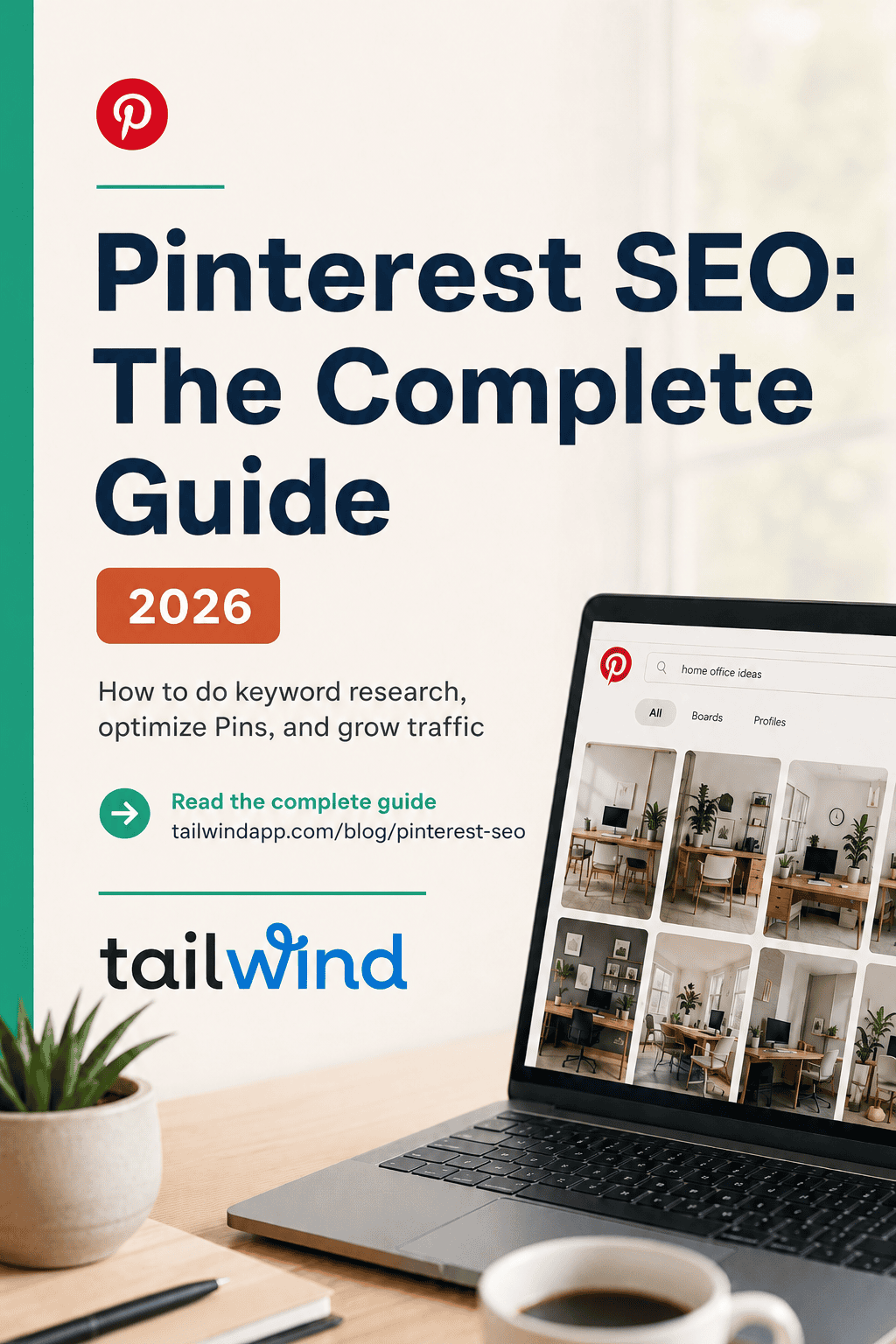 Pinterest SEO complete guide 2026 — laptop showing a Pinterest search feed